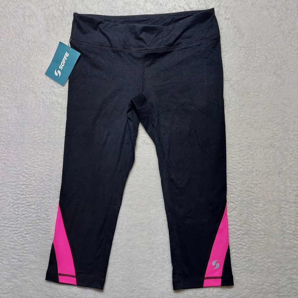 Soffe Dri Colorblock Capri Leggings Womens Small Black Neon Pink New 1186V